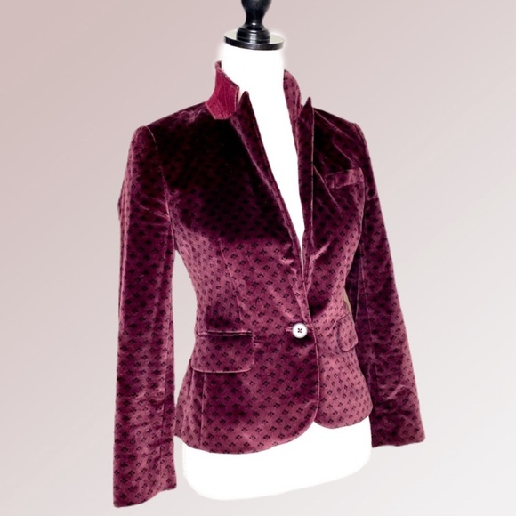 Jack Wills Jackets & Blazers - Jack Wills Velvet Blazer Burgundy Floral Print